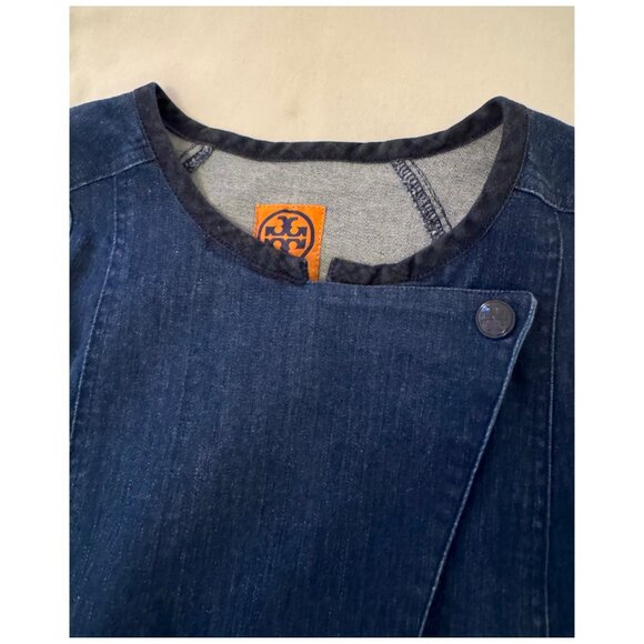 Tory Burch "Pierced Zipper" Denim Shift Dress w/ Pockets | Sz Small | Navy Blue - Picture 4 of 9